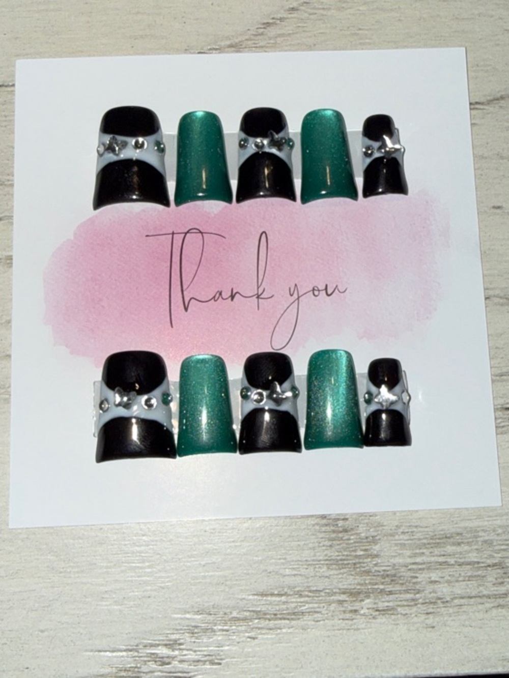 Teal and Black Decorative Press-On Nail Set